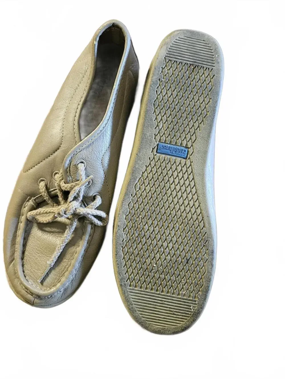 Men's Beige Leather Lace-Up Moc Toe Casual Shoes Size 8.5 M